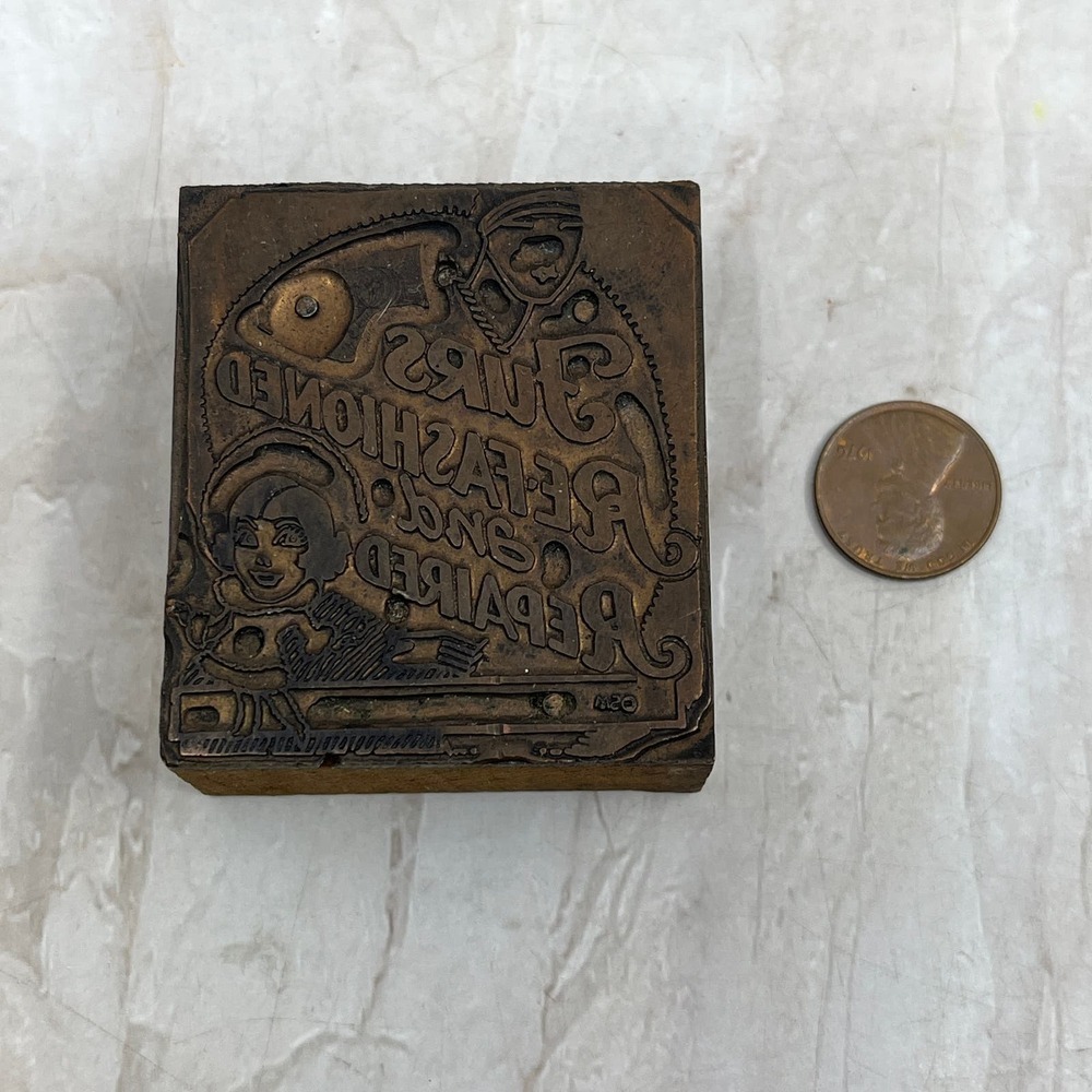 Furs Refashioned and Repaired - Vintage Letterpress Printers Block Plate TG8 - Picture 2 of 2